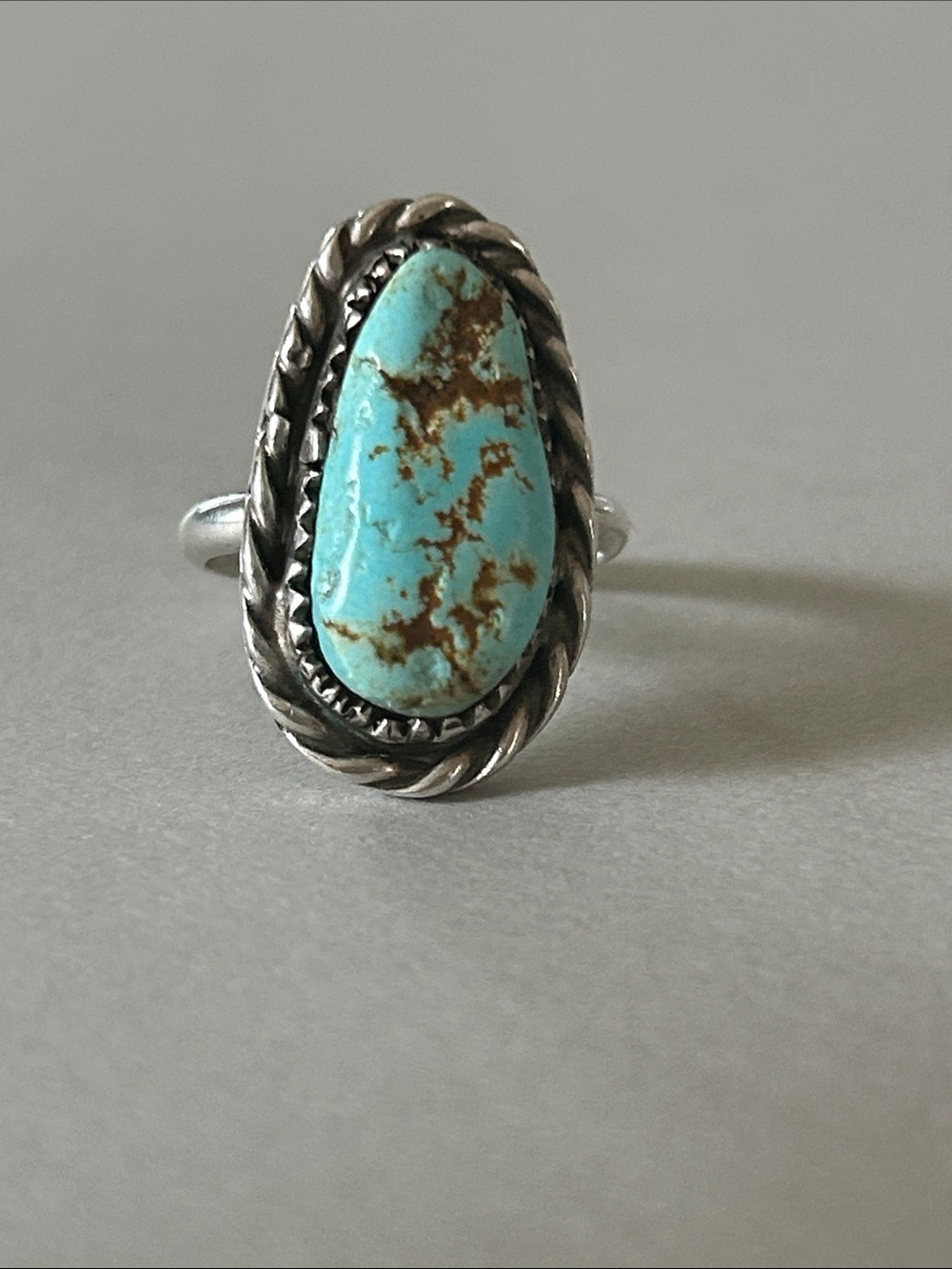 Vintage Signed Navajo Sterling Silver Turquoise Ring - Size 5.5